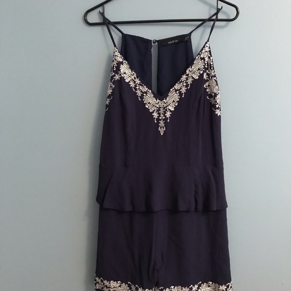 Ark and Co. Navy Embroidered Peplum Romper - Picture 3 of 5